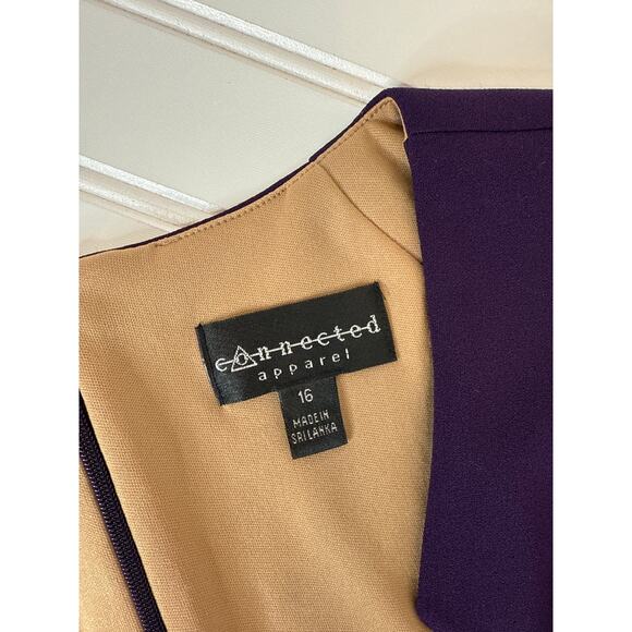 Connected Apparel Horseshoe Neck Side Tuck Sheath Dress Purple Midi Career Sz 18 - Picture 6 of 7